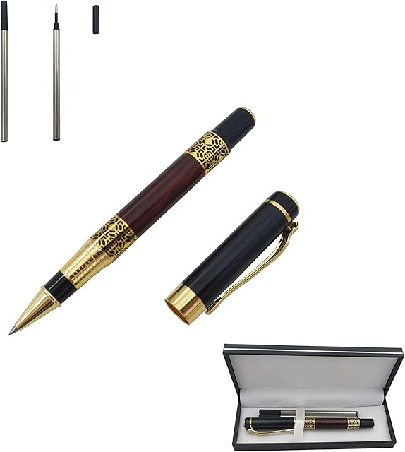 Accod Fashion Ballpoint Pen Metal Rollerball Pen Signature Pen Business Gift Pen with Two Replaceable Refills Nice Gift for Family and Friend-Gift Box(Black&Red)