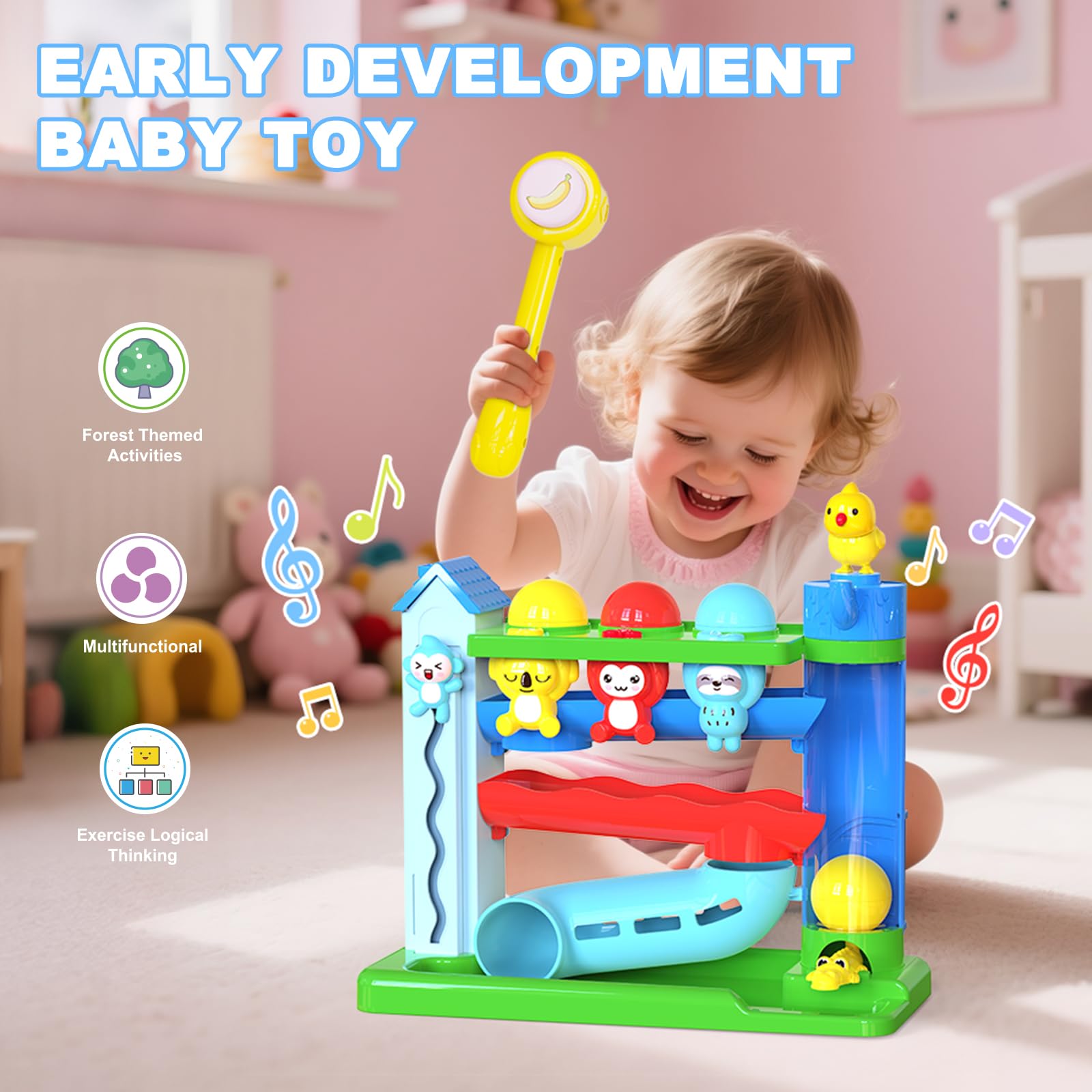 Hammer Montessori - Juguetes musicales interactivos para niños y niñas de 1 a 2 años, juguete educativo STEM con inglés y español, para edades de 6 a 9, 9 a 12, 12 a 18, 18 a 24 meses 4