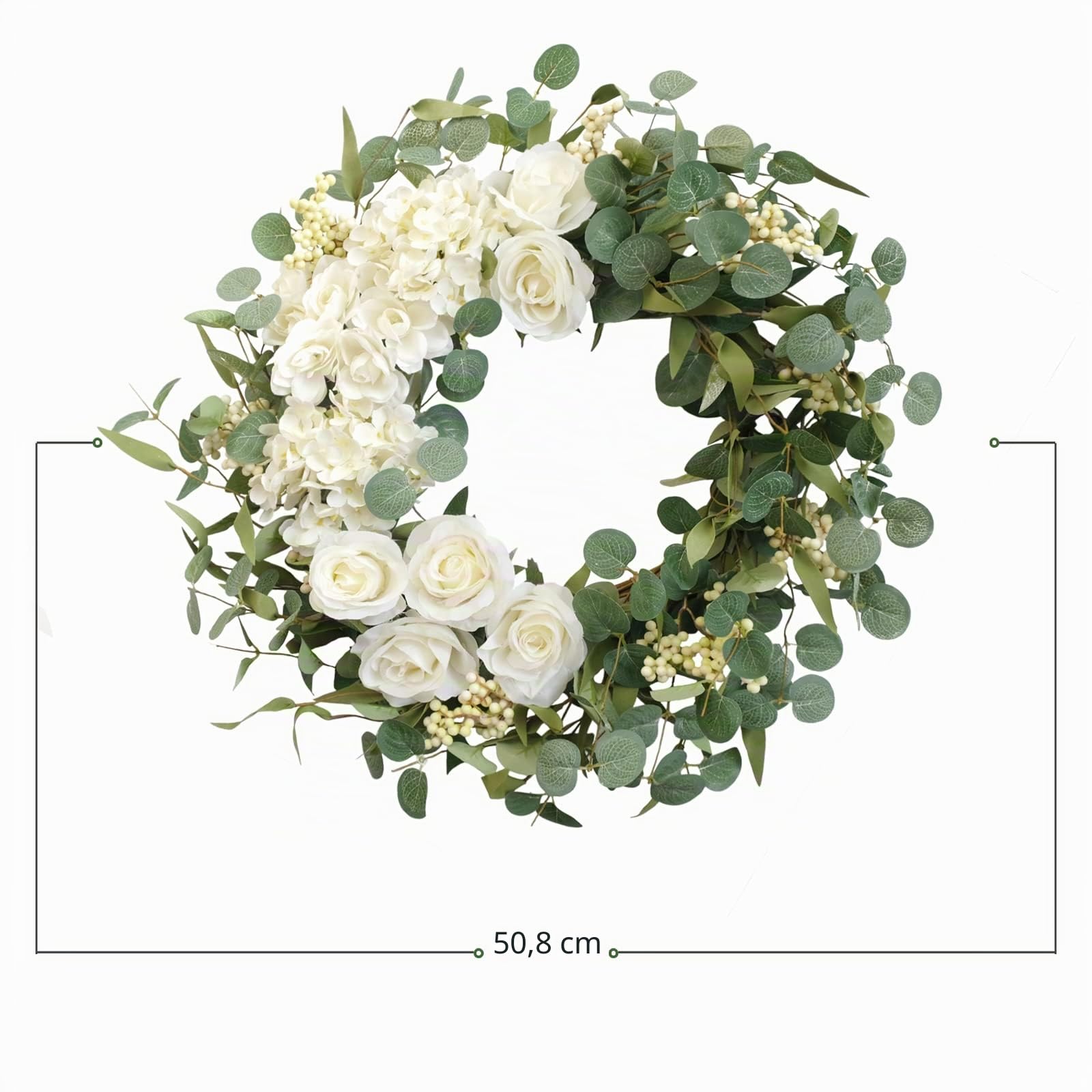 Hortensien, Frühlingskranz für Haustür, künstliche Sommerkränze mit weißen Pfingstrosen, für Bauernhaus, Zuhause, Hochzeit, Party, Wandfenster, Außendekoration, 50,8 cm, Weiß