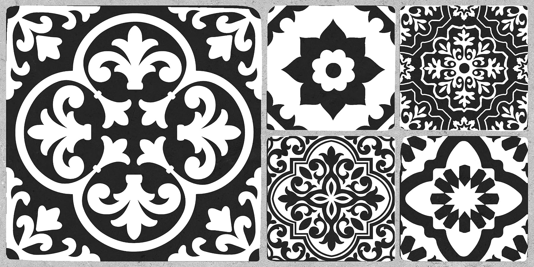 Floorpops 30cm x 60cm Valencia Charcoal Peel and Stick Floor Tiles, White Black & Charcoal