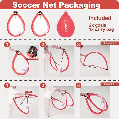 Miniatura 9 de Porayhut Red de fútbol de apertura rápida para niños, juego de 2 estacas portátiles 210D Oxford extra para diversión en el patio trasero