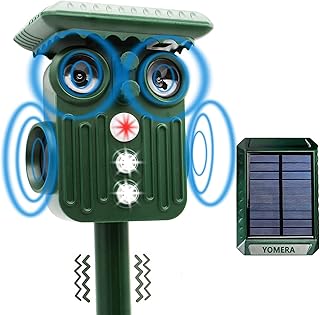 Katzenschreck Ultraschall Solar Tiervertreiber mit LED Blitz Tierschreck Wasserdicht für Garten, 5 Modus