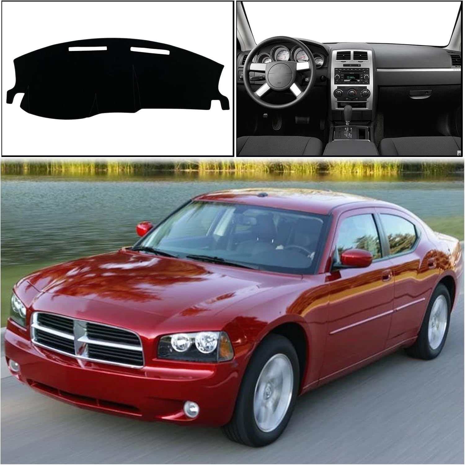 Dash Mat Cover Interior Center Console Compatible with Dodge Charger SE SXT R/T SRT8 Sedan 2008-2010 Dashboard mat Covers Protection Accessories (Black Trim)