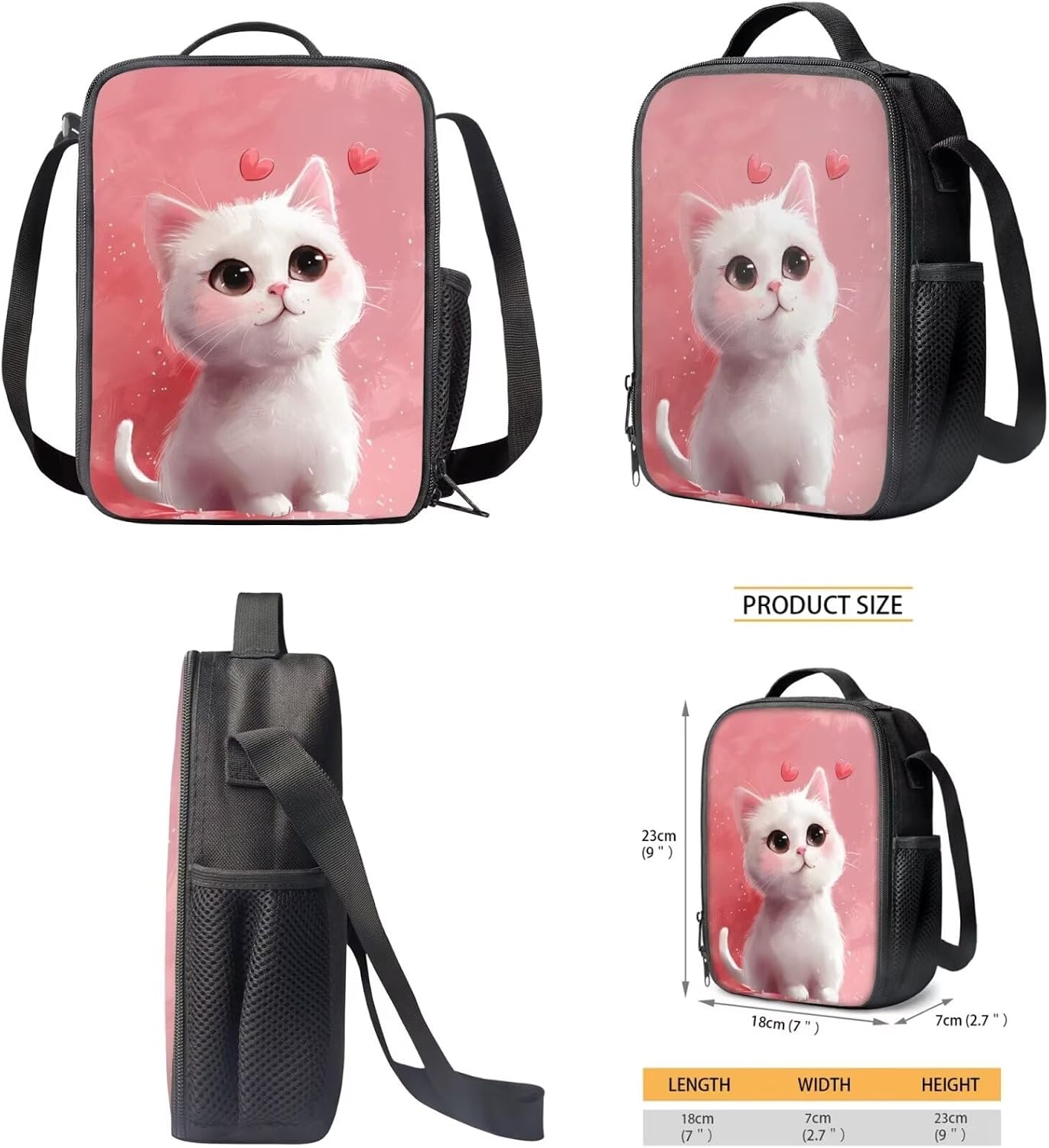 Cat Backpack for Kids for School 8-10 Girls 3rd Grade Kawaii Backpack 3Pcs Set Aesthetic School Bags 17In Cute Bookbag with Lunch Bag and Pencil Box