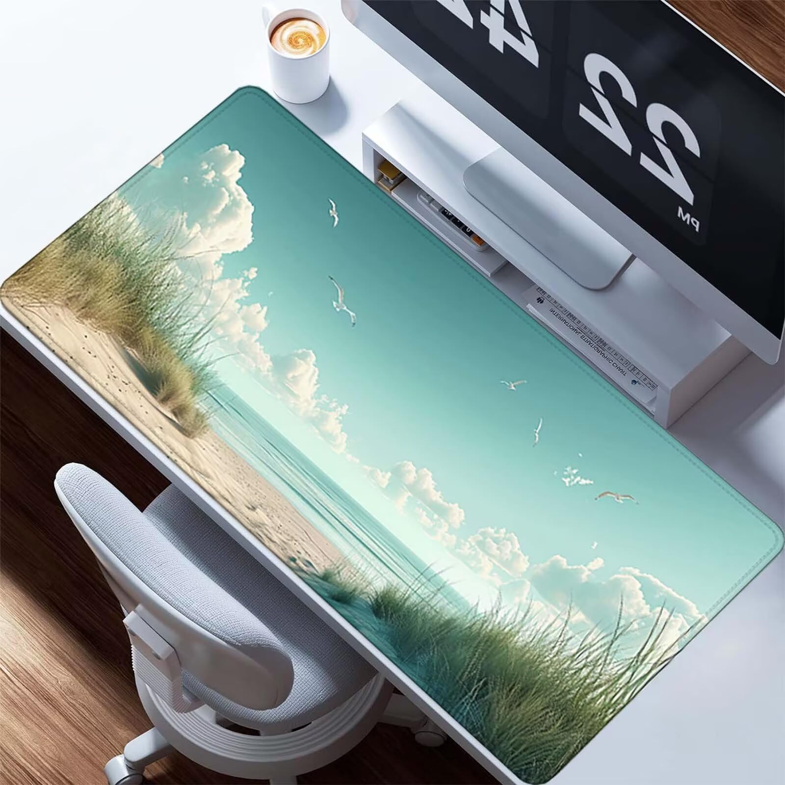 Podkładka pod mysz XXL 1200 x 600 mm, wodoodporna, podkładka na biurko, biała, gamingowa podkładka pod mysz, szyte krawędzie, akcesoria gamingowe, antypoślizgowa gumowa podstawa, podkładka pod mysz do