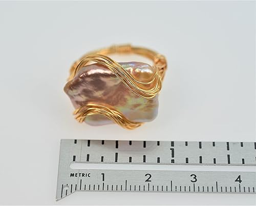Miniatura 6 de 14K Gold Fill Natural Metallic Color Baroque Pearl Ring for Women