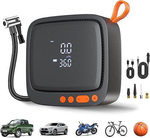 Inflador de neumáticos de doble potencia AP22, compresor de aire portátil de 150 PSI con inflado de 6 minutos y 1 minuto de arriba, apagado