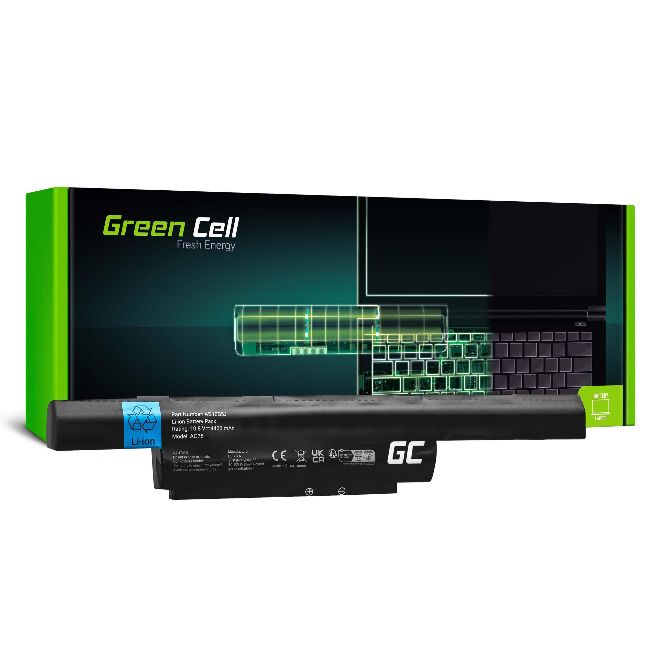 Green Cell AS16B5J AS16B8J - Batteria per Acer Aspire F 15 F5-573 F5-573G E E5-575 E5-575G E5-575T E5-575TG (4400mAh 10.8V nero)