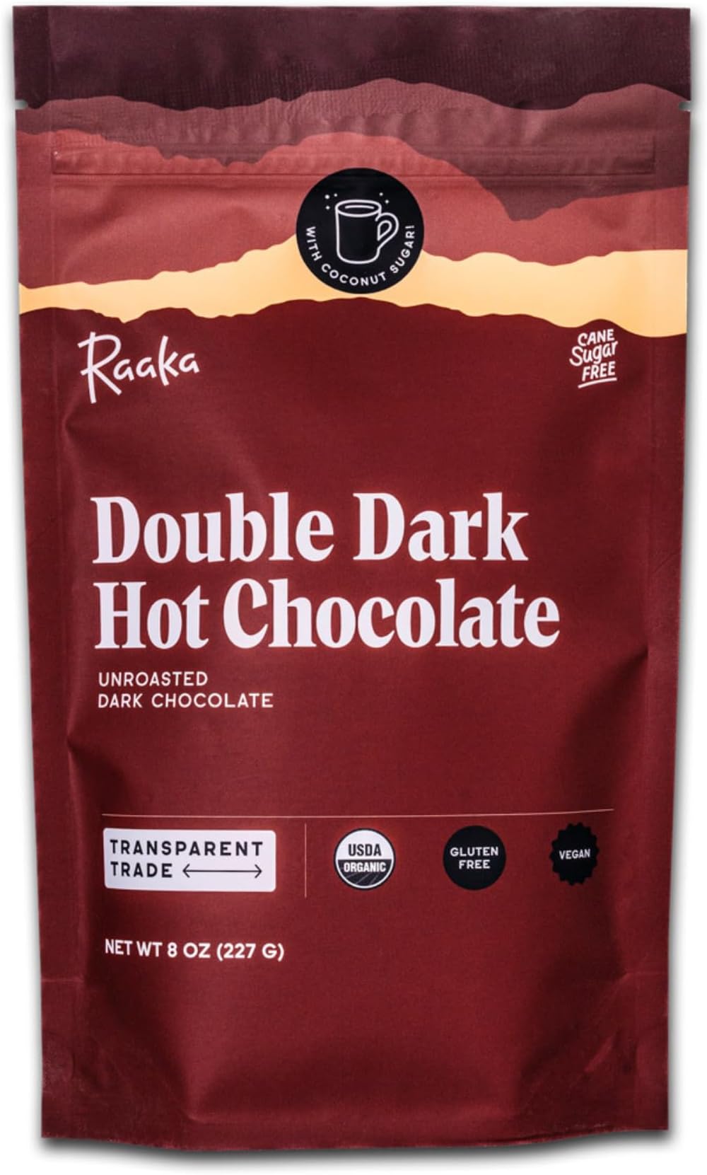 Double Dark Hot Chocolate Mix - Vegan, Organic, Gluten and Dairy Free - Lightly Sweetened Gourmet Hot Cocoa with Ethically Sourced Cacao - 8oz Bag Makes 9 Servings