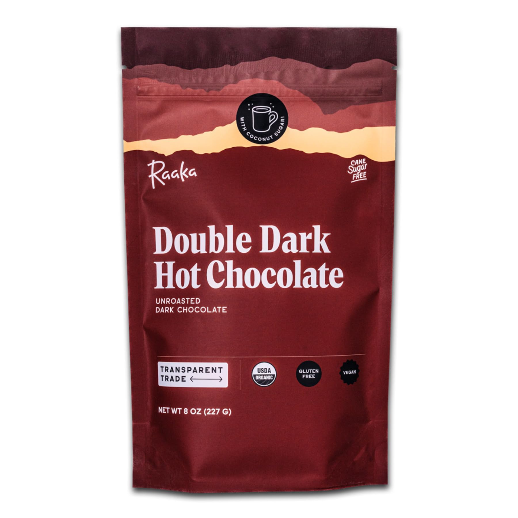Raaka Double Dark Hot Chocolate Mix - Vegan, Organic, Gluten and Dairy Free - Lightly Sweetened Gourmet Hot Cocoa with Ethically Sourced Cacao - 8oz Bag Makes 9 ServingsUSDA Organic