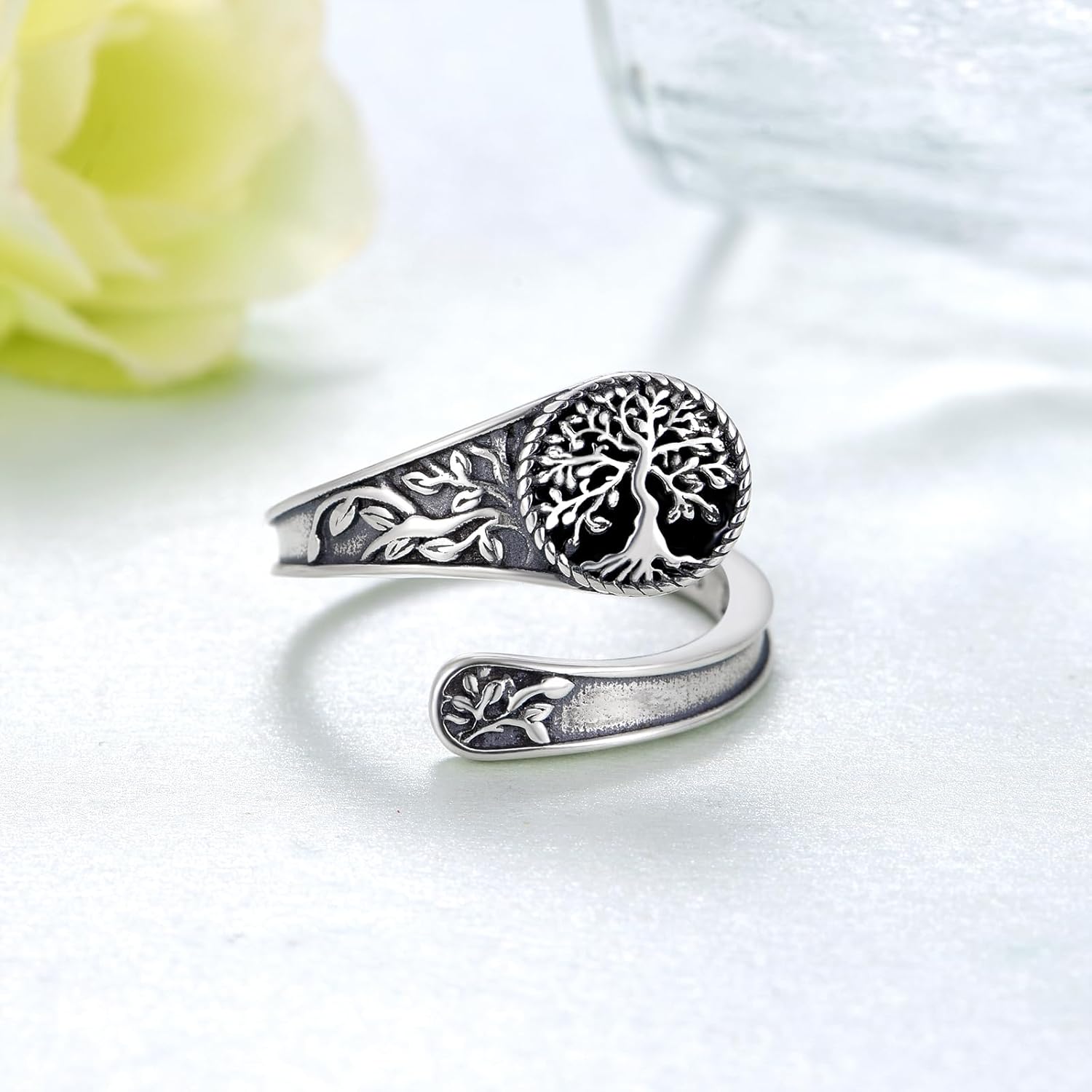 Spoon Rings for Women 925 Sterling Silver Adjustable Thumb Rings Tree of Life Rings Vintage Spoon Jewelry Gifts for Women Men - Image 2