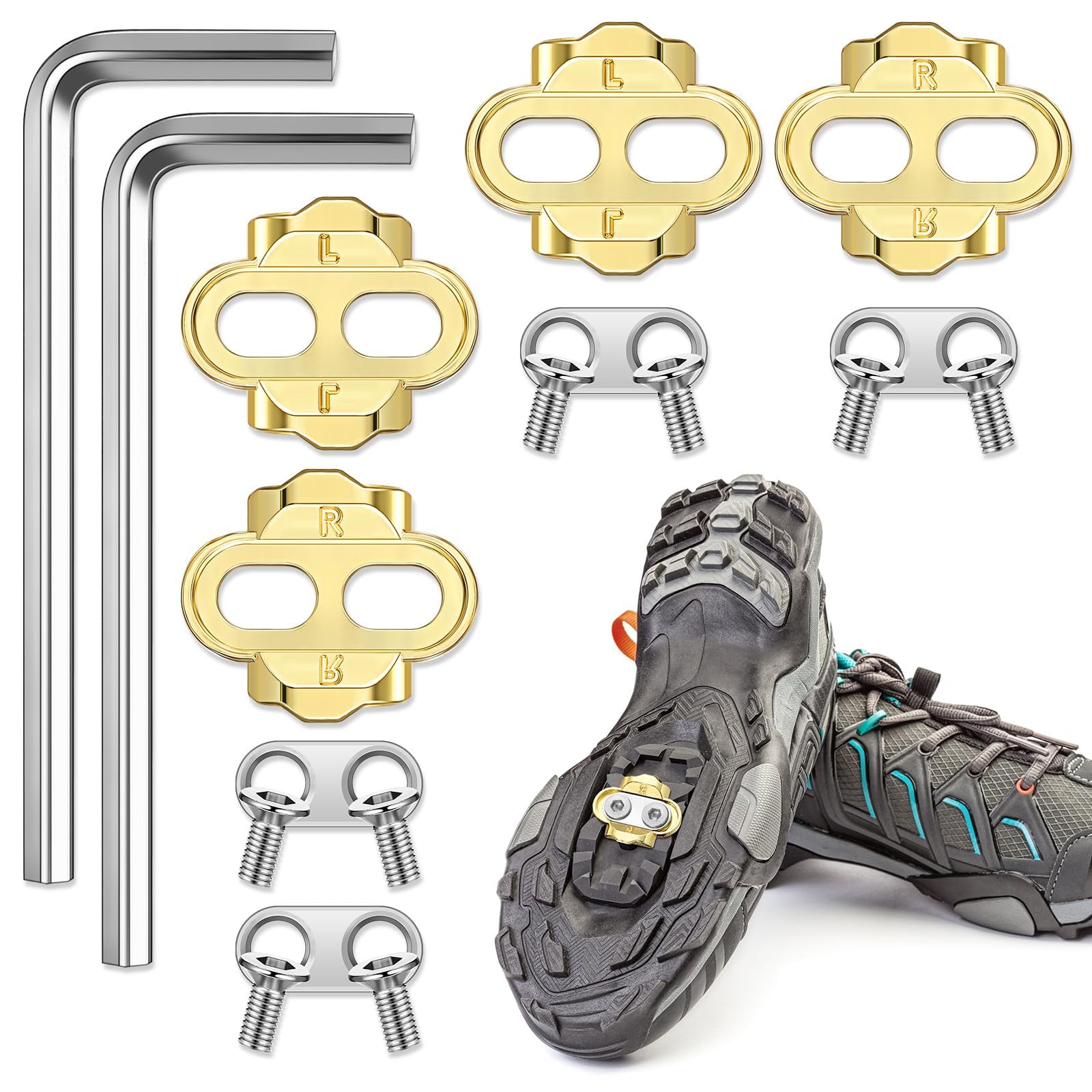 MAKINGTEC 4 Pcs Bike Cleats Bicycle Cleats Cycling Cleats with 2 Hexagonal Wrenches for MTB Shoes Compatible with Eggbeater Candy Mallet Smarty Pedals