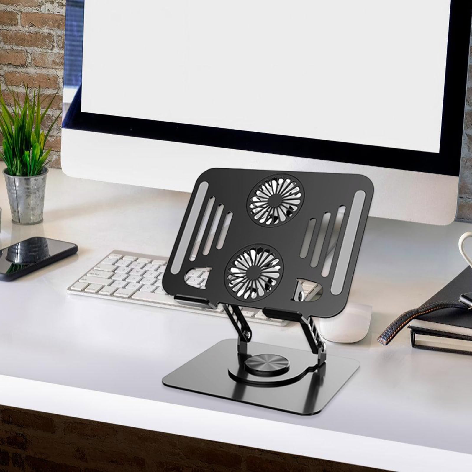 Soporte ergonómico para portátil con diseño giratorio de 360 grados y altura de ajuste para un trabajo óptimo. Soporte de refrigeración para portátil