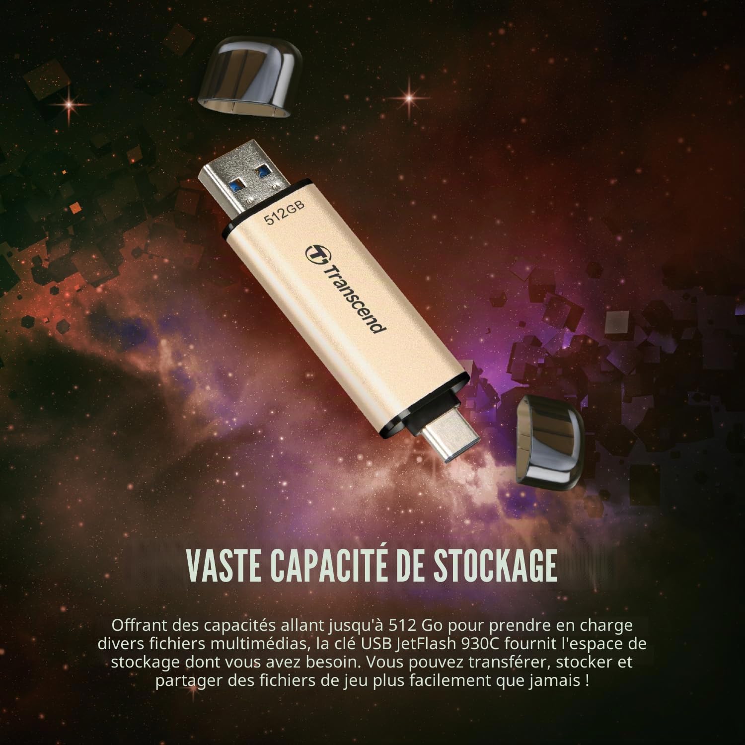 Transcend JetFlash 930C Clé USB 128Go USB 3.2 Gen 1, Or Rose - TS128GJF930C