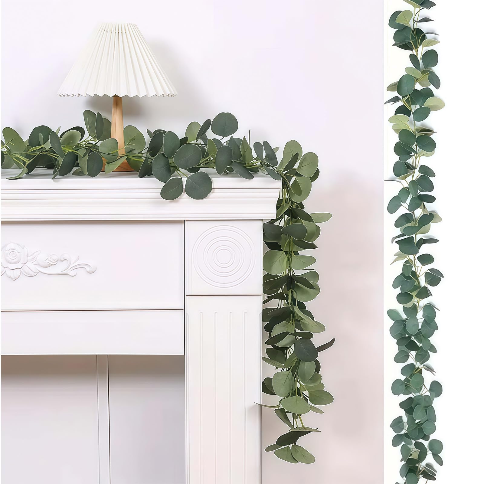 Generisch Biegbare, realistische Eukalyptusblätter, LED Girlanden für Kaminsimse, Treppenaufsätze, Hochzeiten, Weihnachtsdekorationen, warmweiße Girlanden mit Feenlichtern