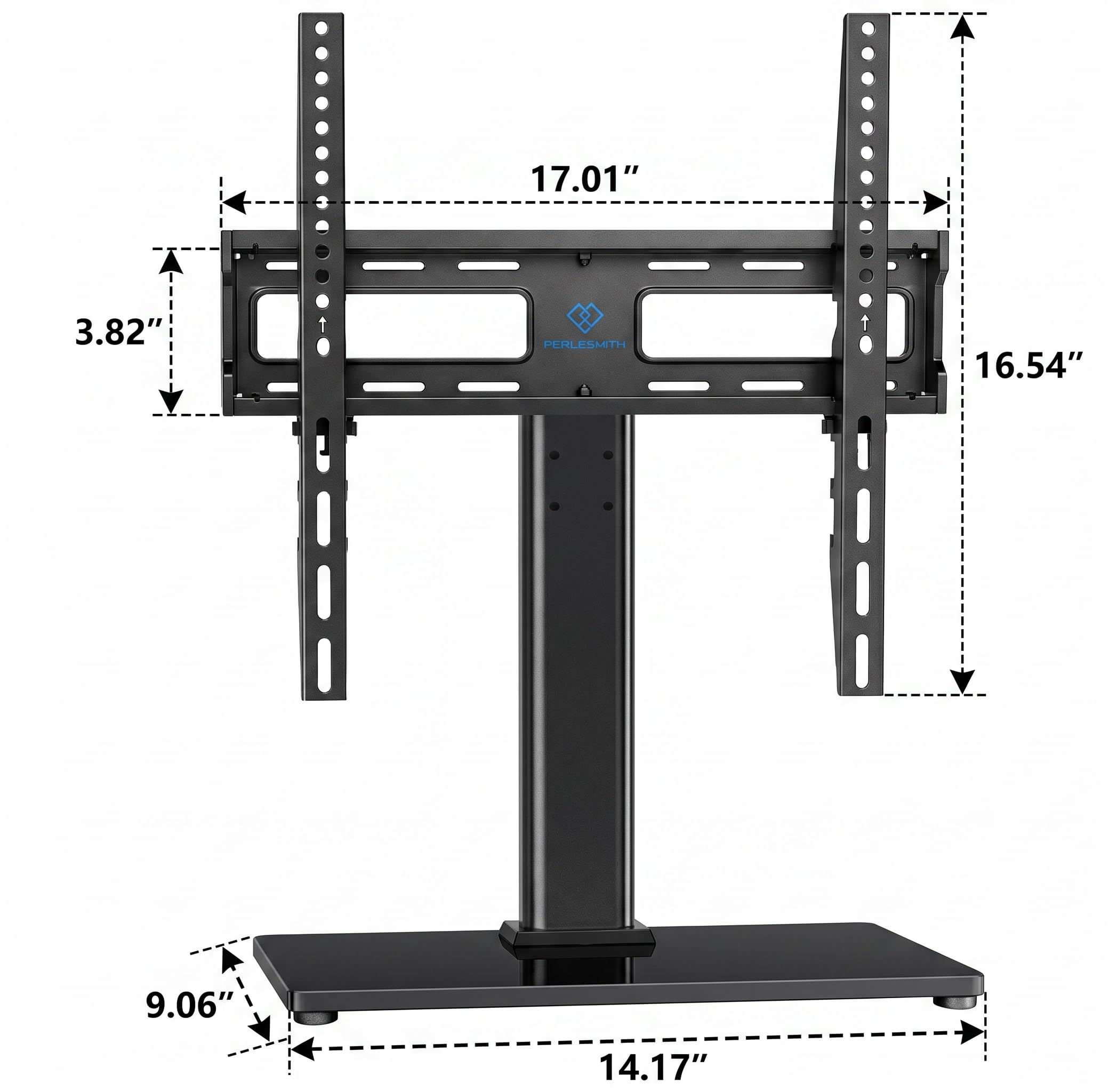 PERLESMITH Supporto universale girevole per TV da tavolo per TV LCD LED da 32 a 60 pollici, altezza regolabile con base in vetro temperato, VESA 400 x 400 mm, supporta fino a 400 kg PSTVS09