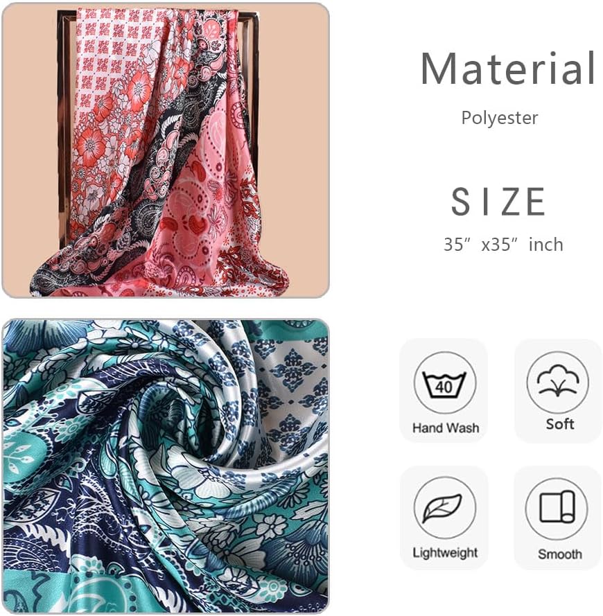 upeilxd 35” Hair Scarf for Women Satin Hair Scarves Silk Bandanas Scarf Headscarf Hair Wrapping and Sleeping - Image 4