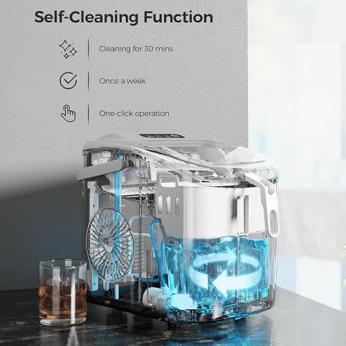 Vista 4 de Crzoe - Máquina de hielo con asa para encimera, 26 libras/24 horas, 9 cubitos listos en 6 minutos, función de autolimpieza, con cuchara de hielo