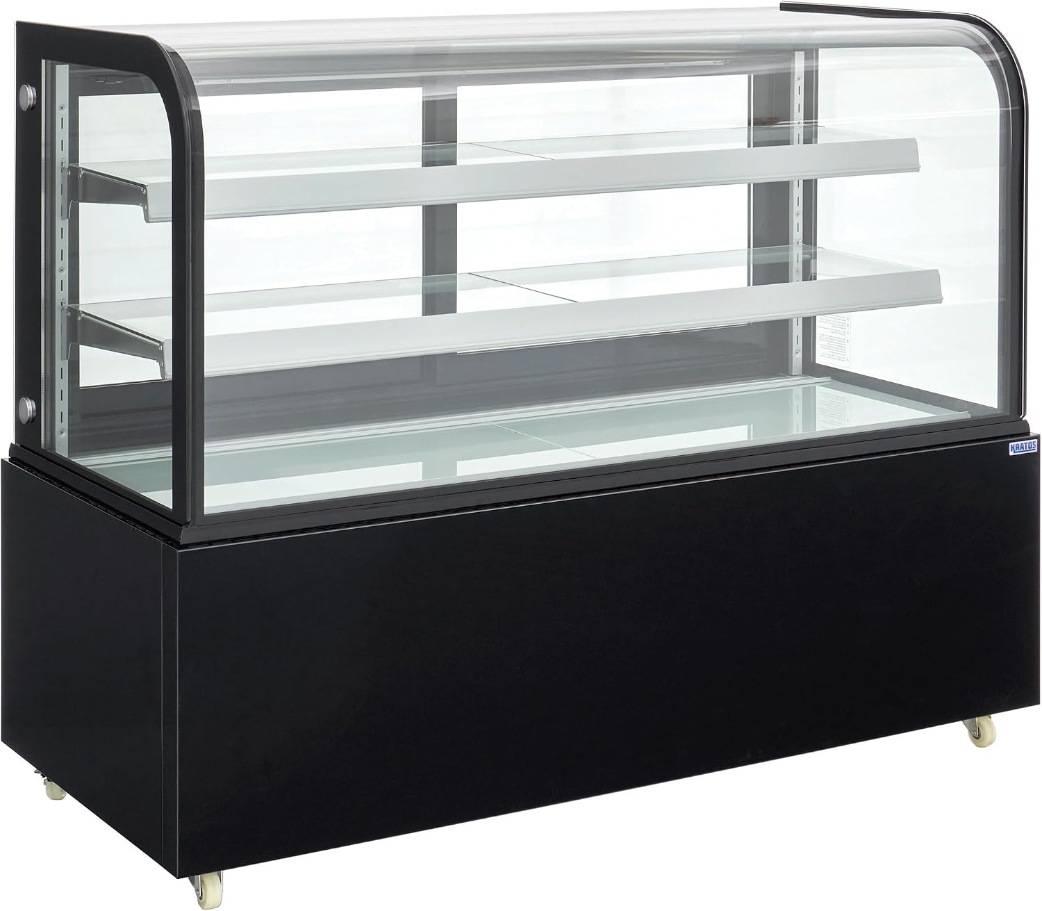 Kratos Commercial Refrigerated Bakery Display Case | 36" Wide Black Mobile Freestanding Curved Glass Display Case with Two Glass Shelves | LED Lighting| Refrigerator for Bakeries and Cafes (29C-012)