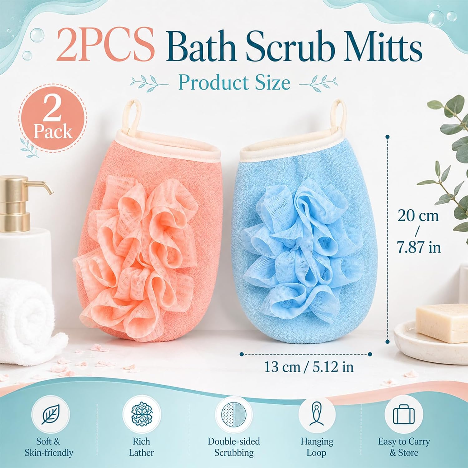 2 Pcs Larger Lightweigh Travel Size Loofah, Travel Loofah