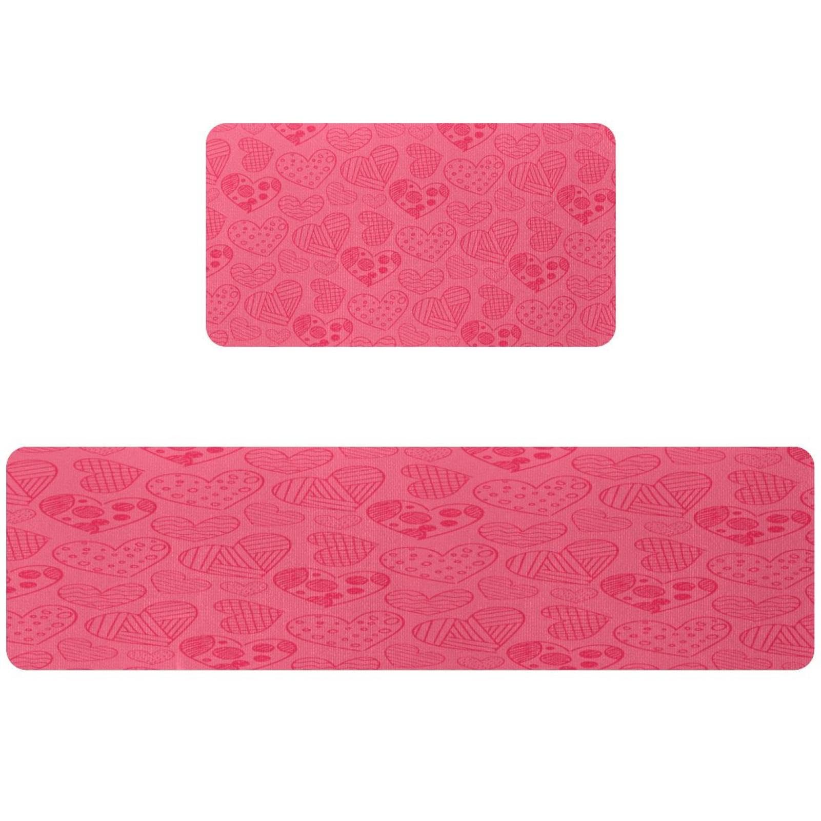 Alfombrillas de cocina con corazones rosas, juego de 2 alfombras lavables y absorbentes