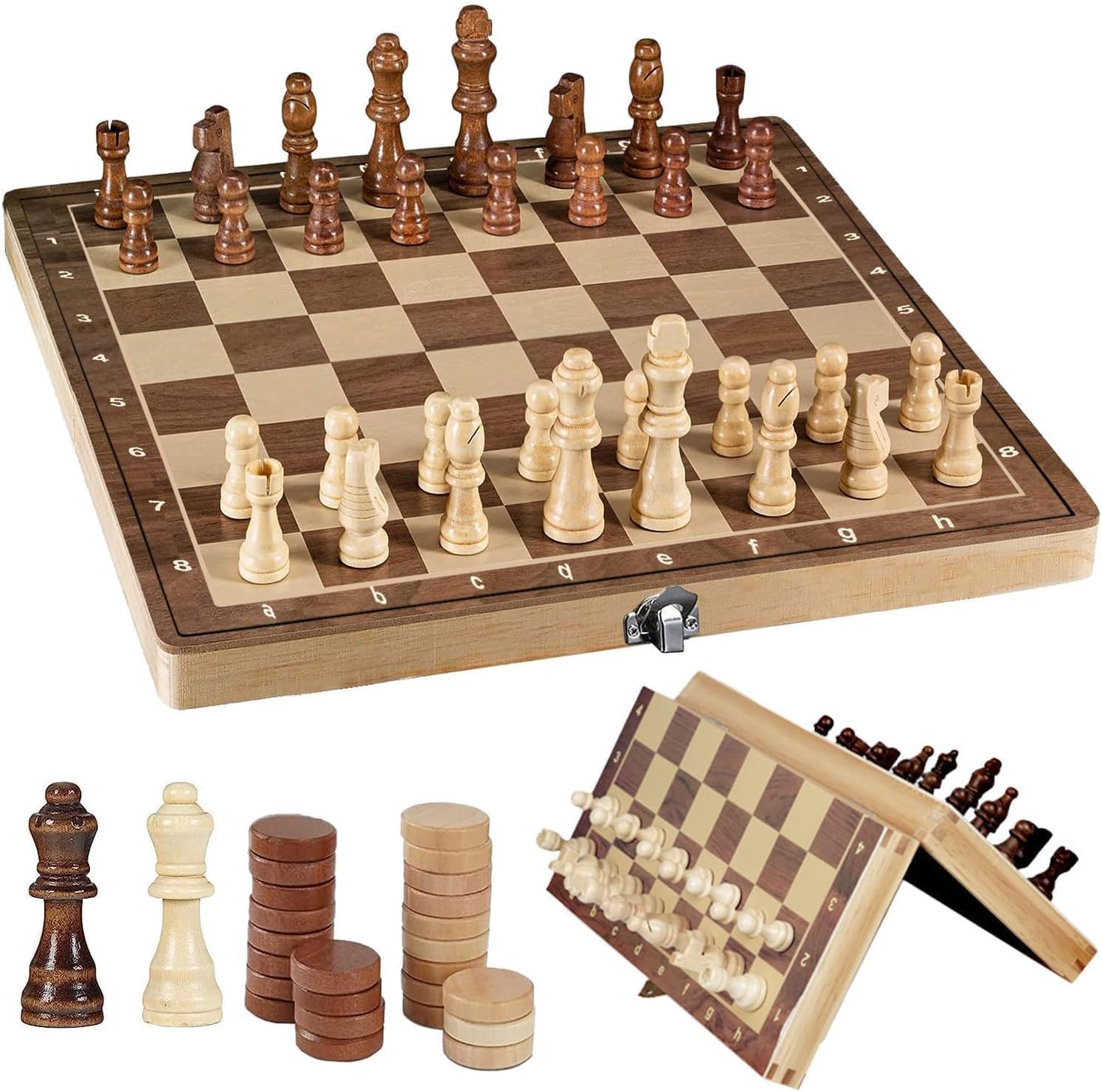 Sunshine smile 24cm Schachspiel Magnetisch Holz,Backgammon,3 in 1 Schachspiel Holz Hochwertig,Schach,Klappbar für Erwachsene Party Reisen