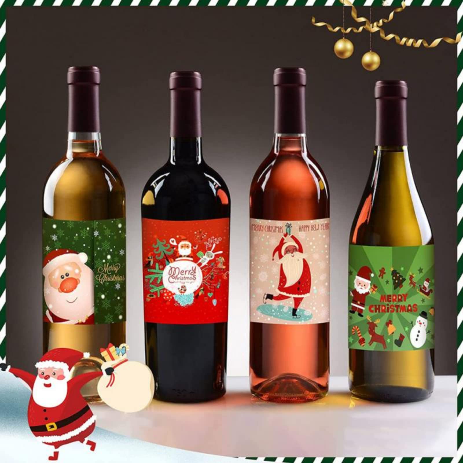 36 étiquettes Autocollantes Rétro Pour Bouteilles De Vin De Noël - Designs Père Noël, Renne, Sapin - Papier Qualité, Facile à Coller