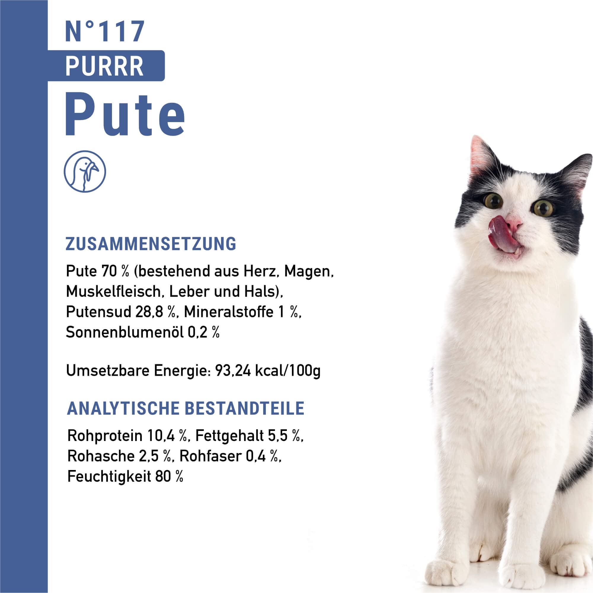 catz finefood Purrrr monoprotein karma dla kotów z indykiem, mokra nr 117, dla kotów wrażliwych na odżywianie, 70% zawartości mięsa, puszka 6 x 400 g