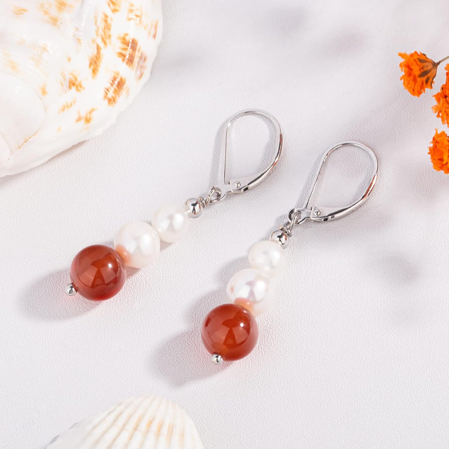 Sterling Silver Freshwater Cultured Pearl Drop Earrings Size 4-8mm Dangle Leverback Earring for Women