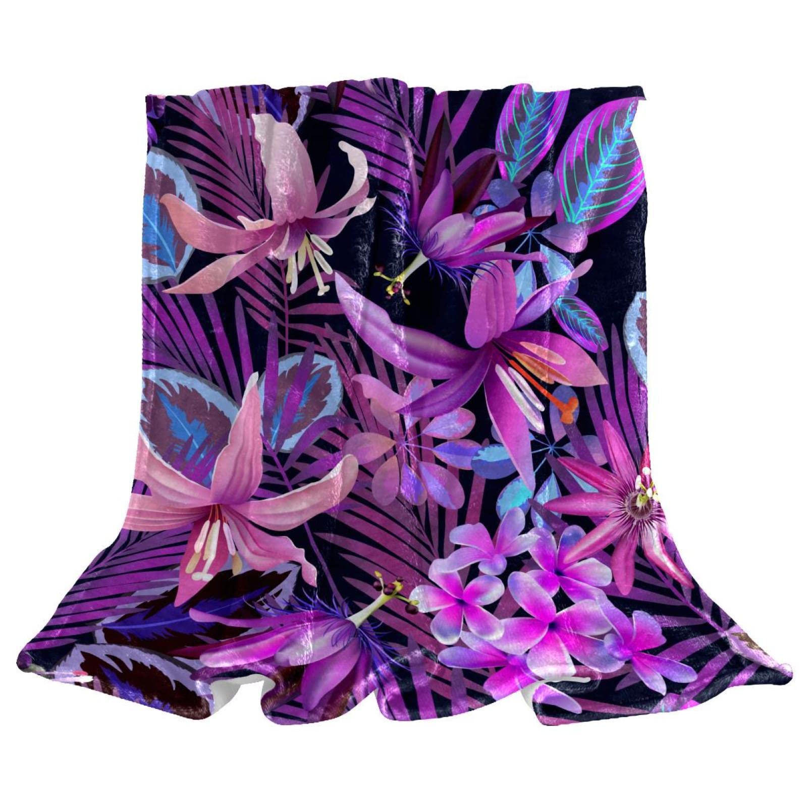 Couverture polaire de literie lavable anti-peluche fleurs pourpres