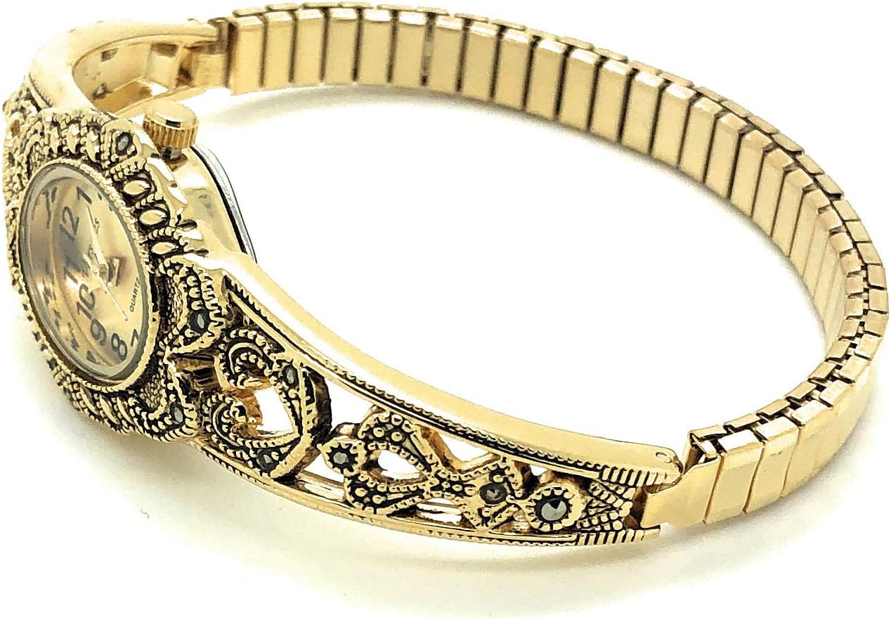 VERSALES Ladies Elegant Oval Marcasite Stretch Elastic Band Fashion Watch Varsales