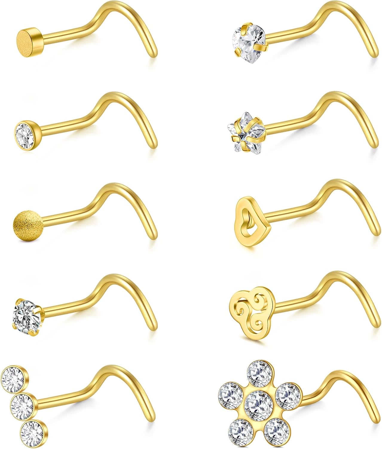 Briana Williams Nose Studs Nose Rings for Women 18G 20G Corkscrew Nose Ring Stainless Steel Nose Screw Studs Nose Rings Studs Surgical Steel Nostril Nose Piercing Jewelry
