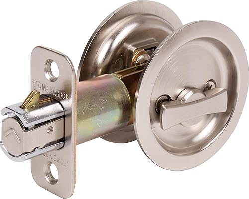 Miniatura 3 de Stone Harbor Hardware Cerradura de puerta de bolsillo redondo, función de entrada, fondo de 2-38", níquel satinado