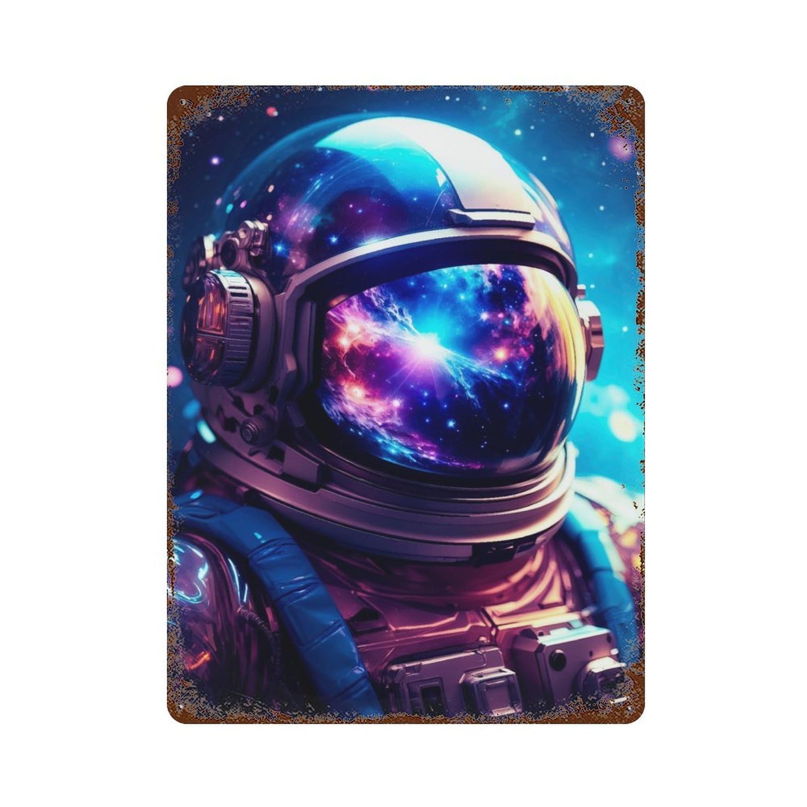 Distressed Metal Wall Sign Astronaut Blue 15.7"x11.8", Vintage Wall Decor for Cafe, Home Bar And Lounge Decor