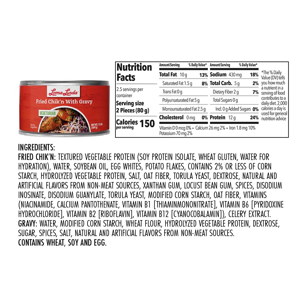Loma Linda - Plant Based Meats (Fried Chik'n with Gravy (13 oz.), 6 Pack)