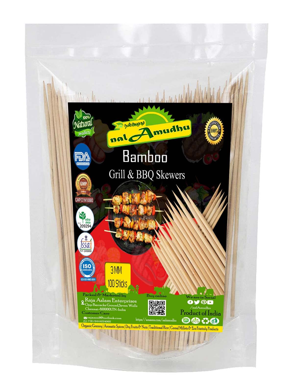 KRUM Bastoncini In Bambù Per Barbecue E Spiedini - 20,3 Cm, Naturali, Biodegradabili (confezione Da 100)
