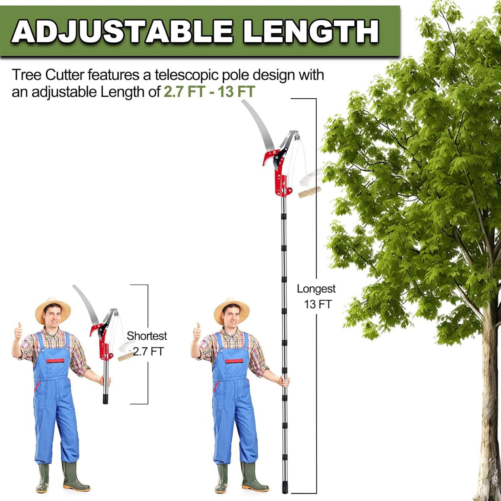 Scie À Perche Manuelle 2 en 1, Sécateur D'arbre Télescopique de 82 À 415 Cm, Coupe-branches Télescopique Léger, Coupe-branches Manuel en Acier Inoxydable, Longue Portée Télescopique pour Cour