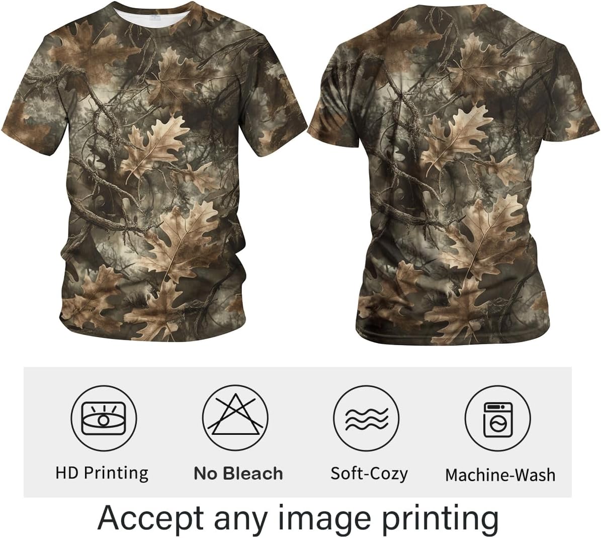 Funny Tree Camo Graphic T-Shirt Novelty Short Sleeve Crewneck Shirt - Image 4