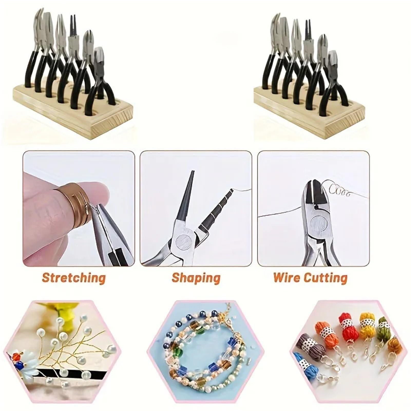 Schmuckzangen-Set mit Holzpalette, Präzisions-Perlen- und Schmuckherstellungswerkzeuge für Kunst, Handwerk und Reparatur