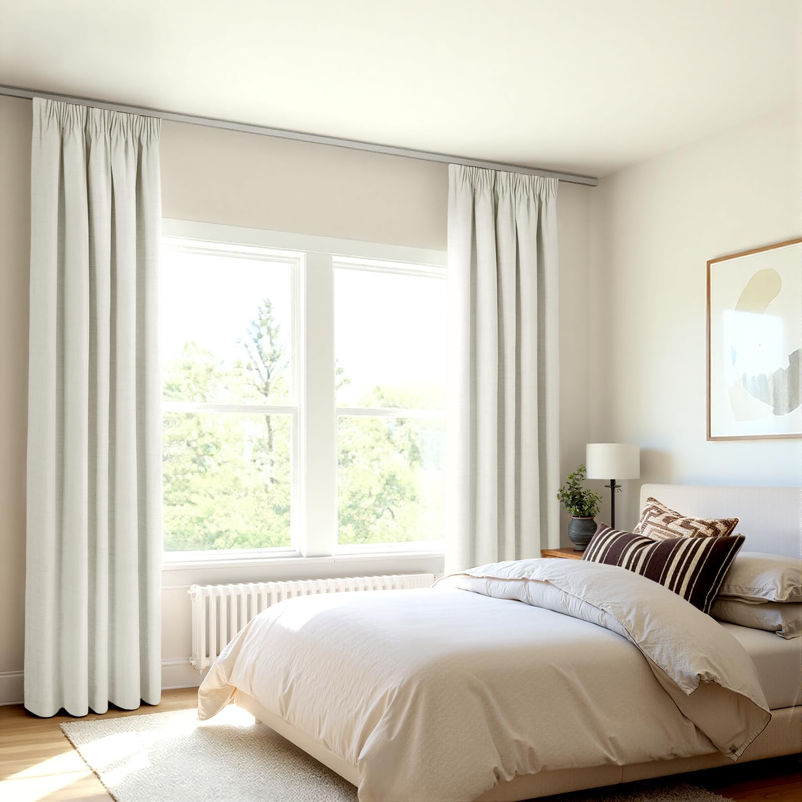 INOVADAY 100% Cortinas Opacas para Salón 2 Piezas 140x225 cm, Blanco | Cortinas Térmicas para Dormitorio, Aislantes del Frío y Calor, Privacidad, Instalación Flexible, con Cinta Fruncidora, OEKO
