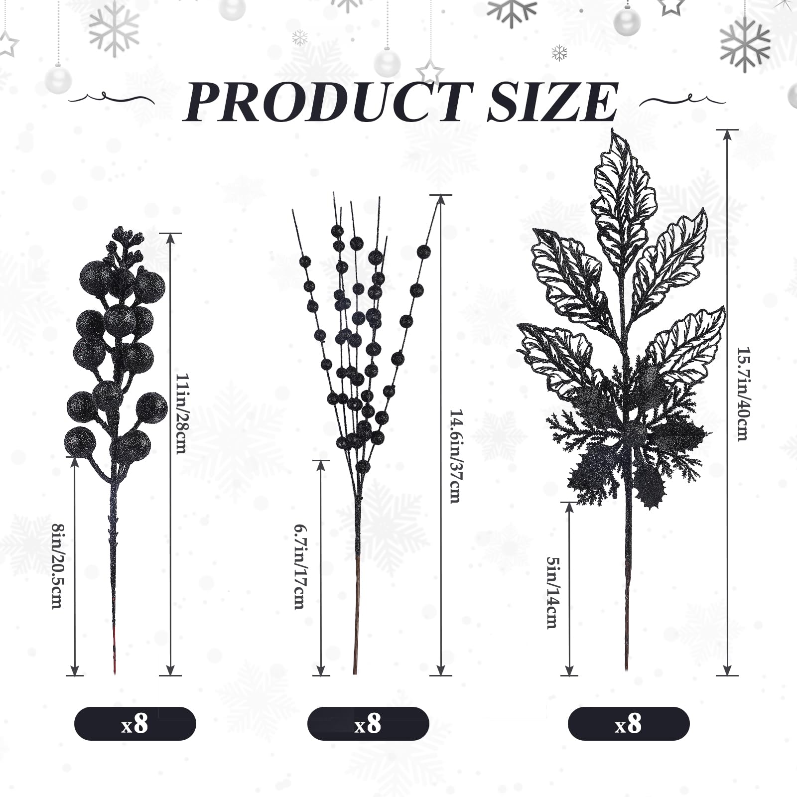 Alupssuc Künstliche Ilex-Beerenzweige und Stechpalmenblätter, Weihnachtsdekoration, künstliche Beeren, Stiele für Baum, Girlande, Kranz, künstliche Weihnachtsdekoration, für drinnen und draußen,