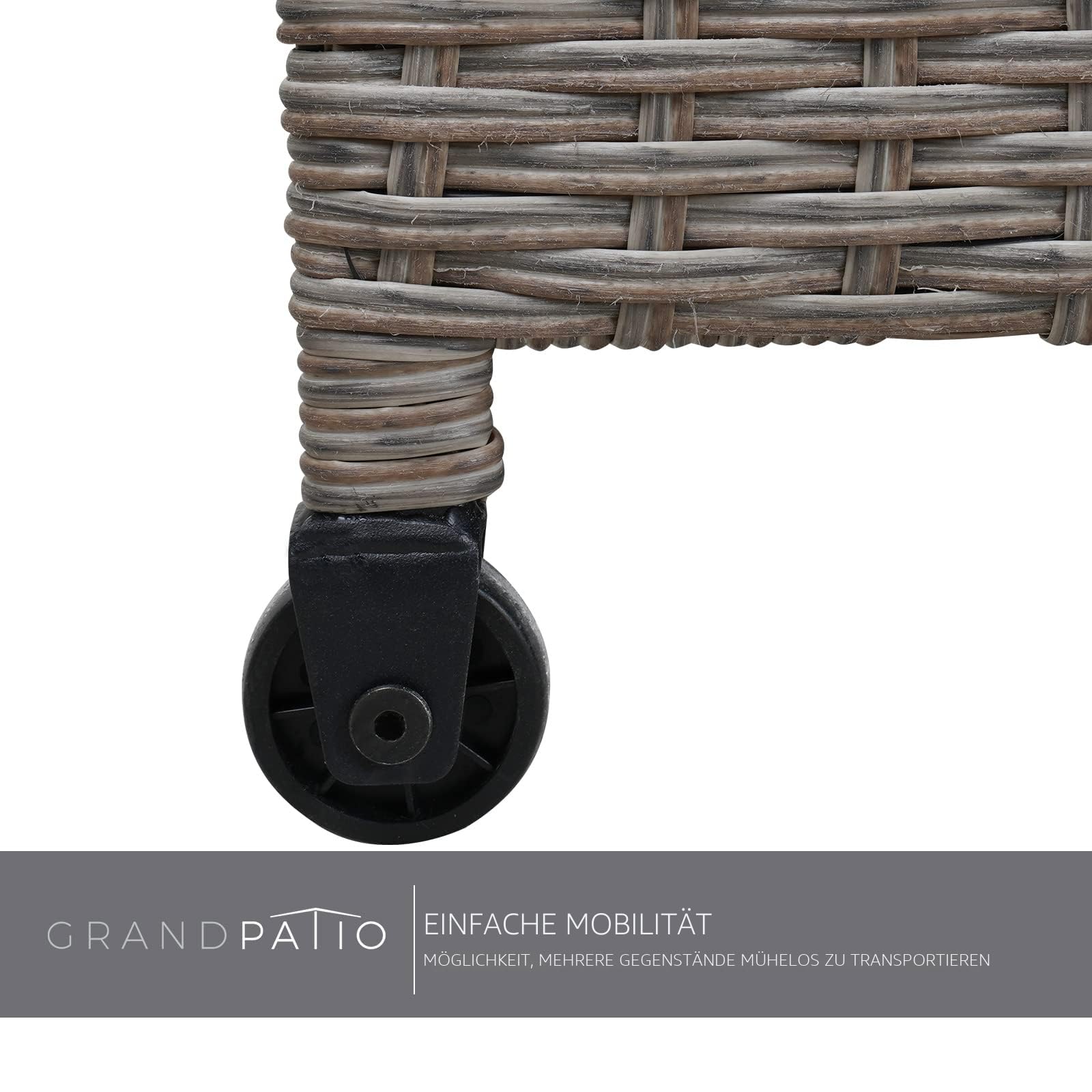 Grand patio Rattan Auflagenbox 480 Liter Gartenbox mit Deckel und Gasdruckfedern, UV-beständig Aufbewahrungskiste mit Zwei Radern, Leicht Bewegen, Kissenbox für Garten, Balkon