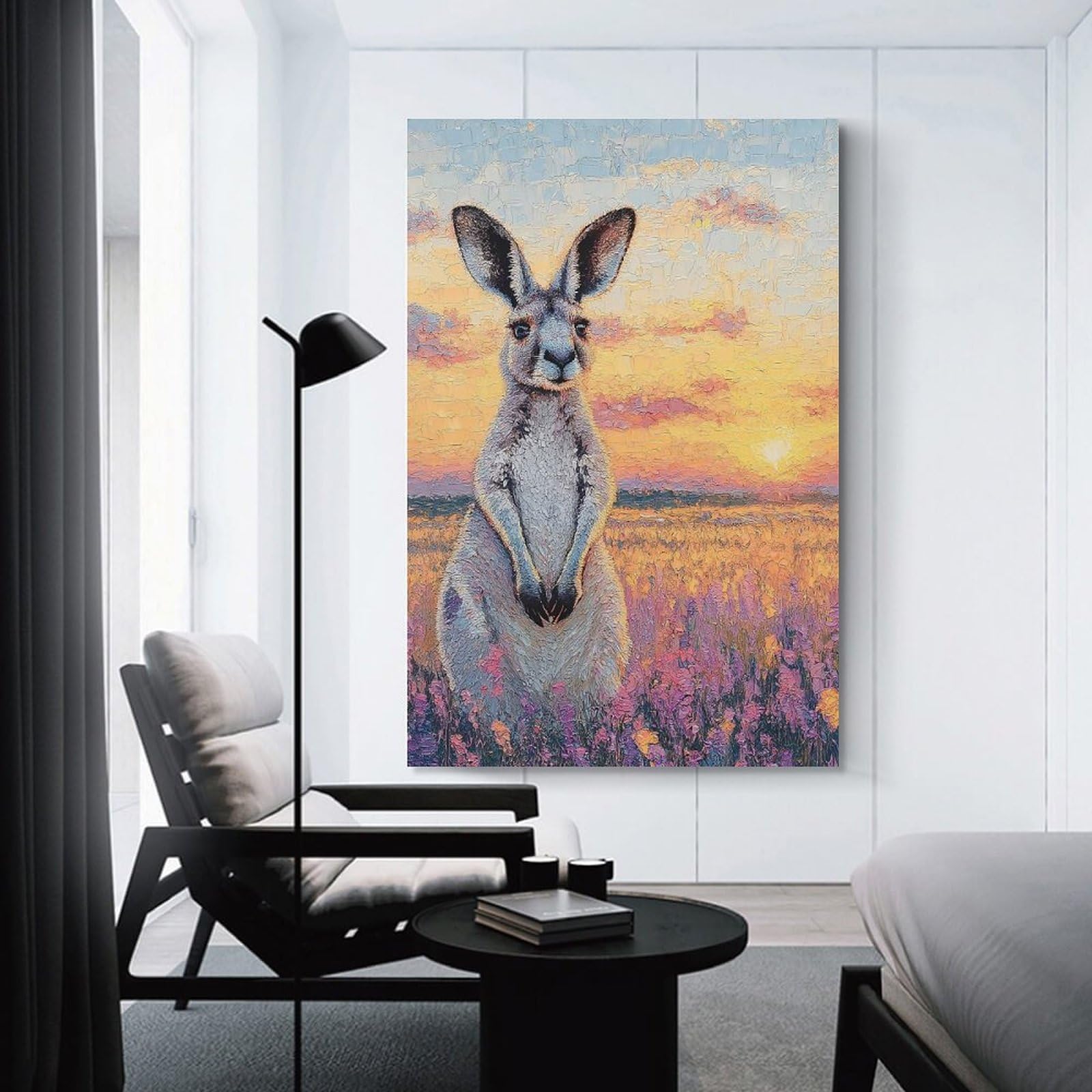 Junmoney Room Decor Wall Art Kangaroo in A Field at Sunset, 12x18inch(30x45cm), for Wall Displays, Bedrooms Or Room Updates, An Easy Match for Collected Prints