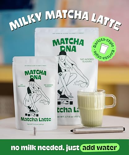 Miniatura 3 de MatchaDNA Matcha Latte – Polvo de matcha latte dulce con leche, sin azúcar añadida – Mezcla de latés de té verde para bebidas calientes o frías – Té