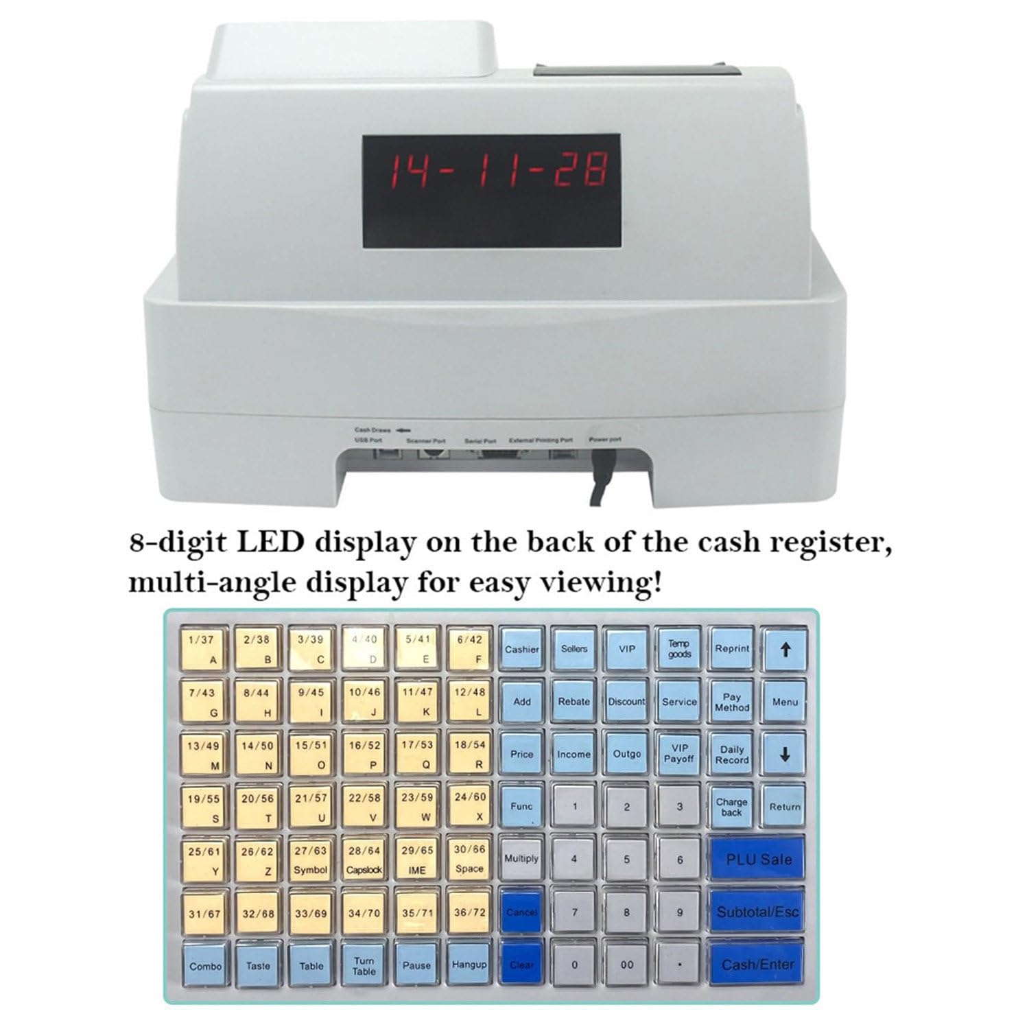 Caja Registradora Electrónica, Cajas Inteligentes Comerciales, con Impresora Térmica Y Cajón De Efectivo De Gran Capacidad, Pantalla Doble, Teclado Impermeable De 81 Teclas