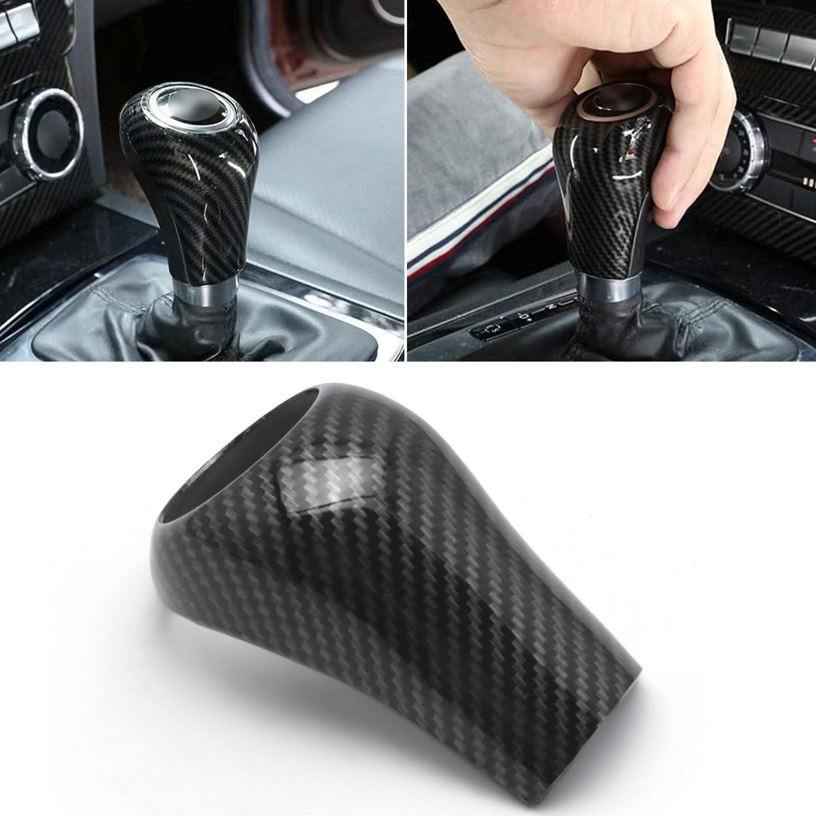 Carbon Fiber Style Interior Gear Shift Knob Head Cap Cover Sticker Compatible with Mercedes Benz W204 X204 W169 W212 W218 W463 C Class A Class E G GLK CLS Class