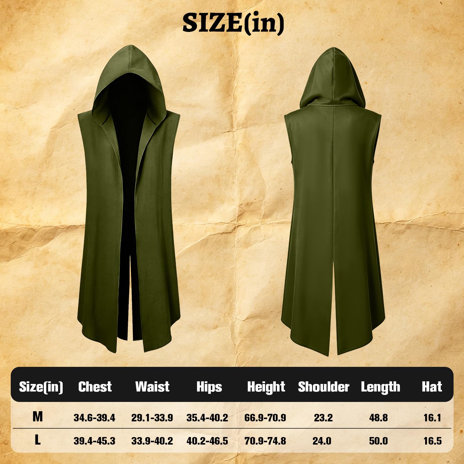 Średniowieczna peleryna surcoat, peleryna wikingów, renesansowy kaptur, bez rękawów, kostium dla Holloween Assassin Cosplay