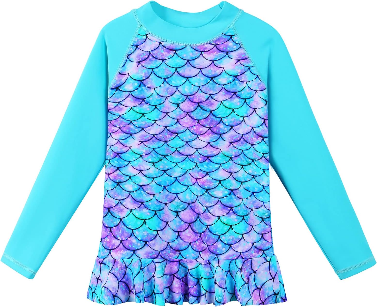 TFJH E Girls Swim Shirt UV 50+ Long Sleeve Rashguard Shirt 1pcs Swim Top Ruffle Swimsuits