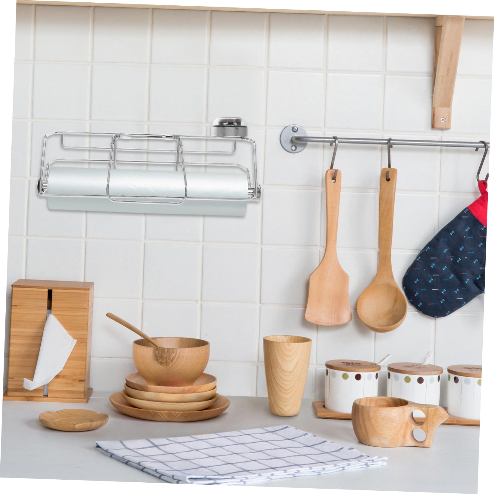 Soporte De Bolsas Inoxidable Con Dispensador De Mano Húmeda Estante Colgante Para Almacenamiento De Bolsas Supermercados y Tiendas De Alimentos