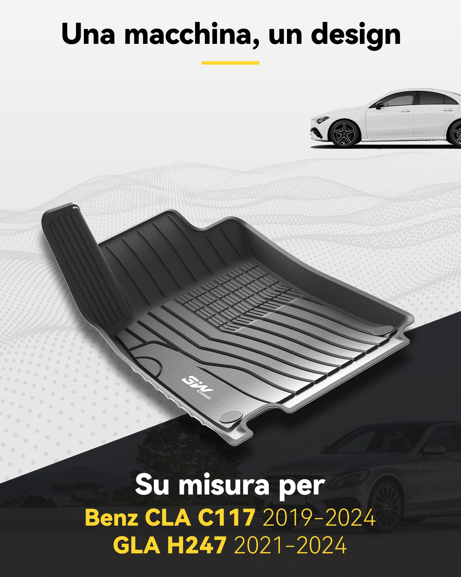3W Alfombrillas de Coche Compatible con Mercedes CLA C118 2019-2024/GLA H247 2021-2024, TPE Alfombrillas para Todo Tipo de Clima para Mercedes CLA GLA la 1ª y 2ª Fila Juego Completo, Accesorios